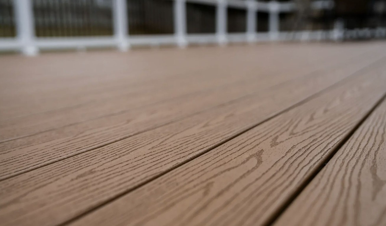 High-quality wood deck installation with natural wood grain